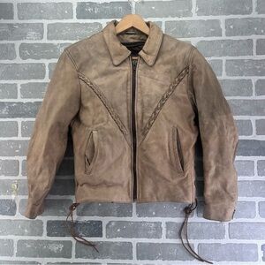 Vintage Hudson‎ Leather Brown Distressed Braided Jacket Size Small